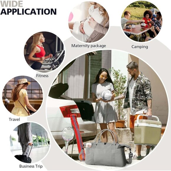 Women Men Grey Waterproof Carry On Tote Travel Duffle Bag with Trolley Sleeve - Picture 7 of 7